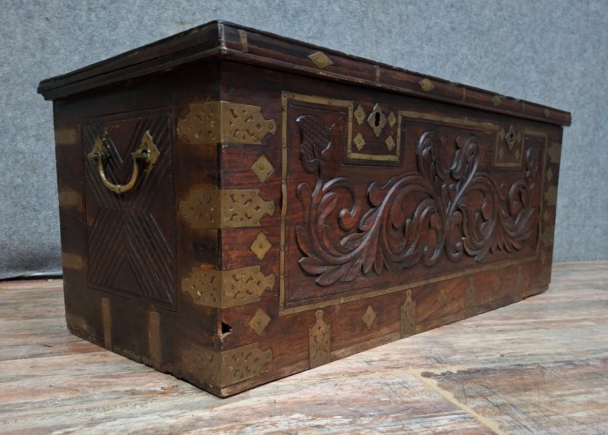 Antique Carved Wooden And Gilt Brass Chest – Oriental / 19th Century-photo-2