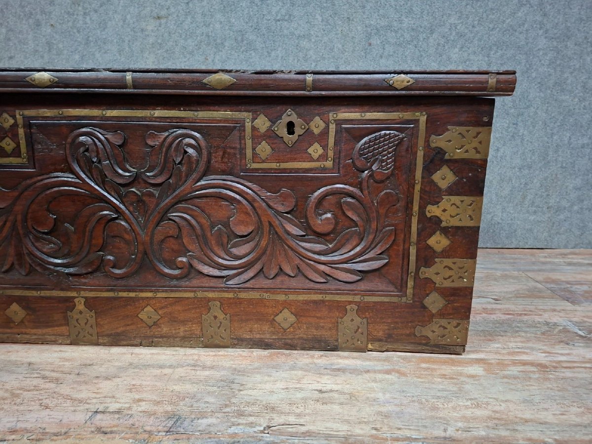 Antique Carved Wooden And Gilt Brass Chest – Oriental / 19th Century-photo-4