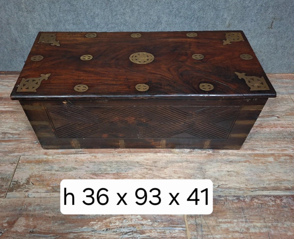 Antique Carved Wooden And Gilt Brass Chest – Oriental / 19th Century-photo-5