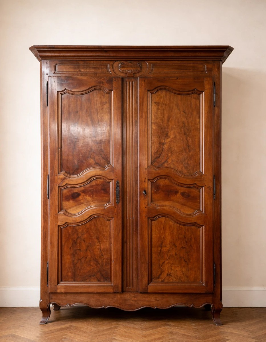 Armoire époque Louis XV en noyer massif, travail régional de qualité