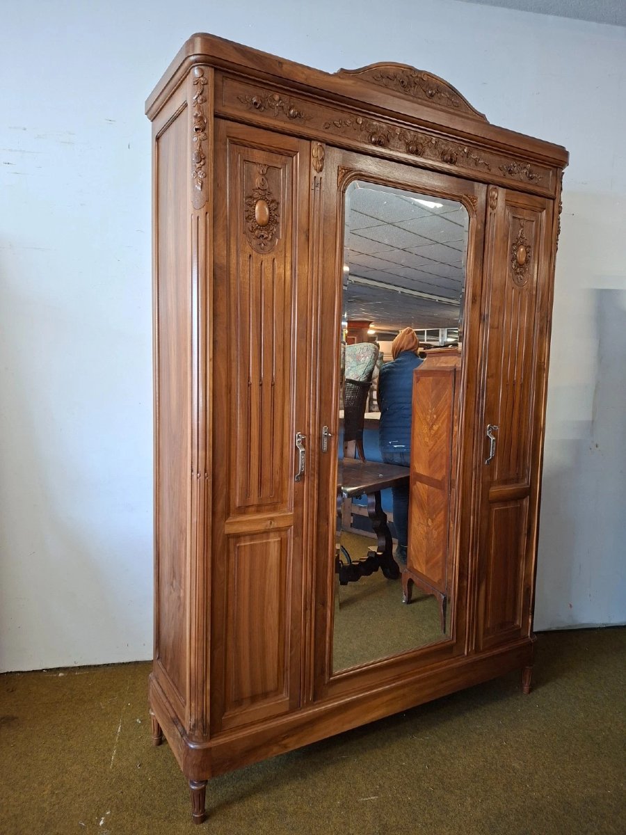 Louis XVI Style Cabinet In Solid Walnut Wood-photo-2