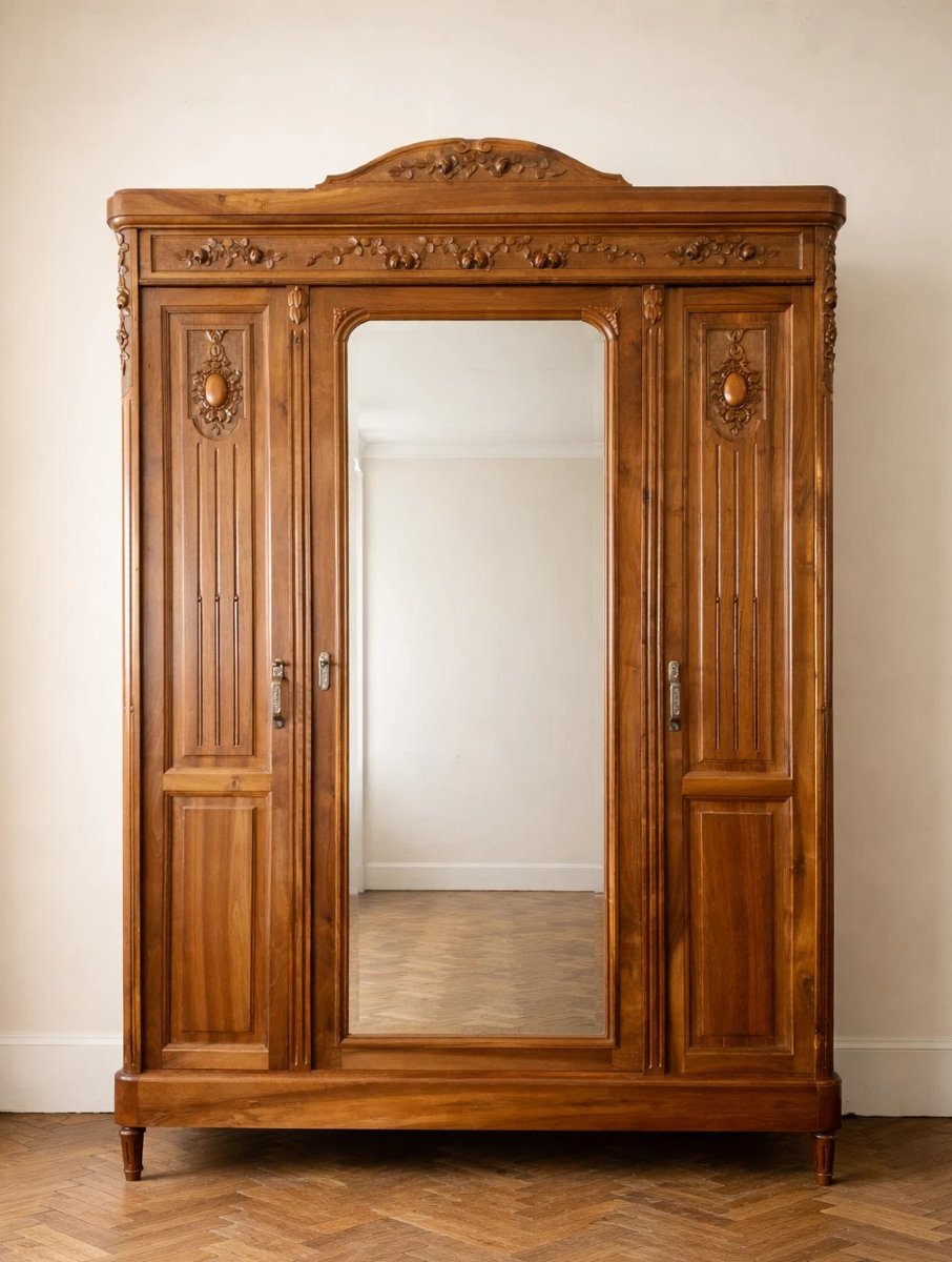 Louis XVI Style Cabinet In Solid Walnut Wood-photo-3