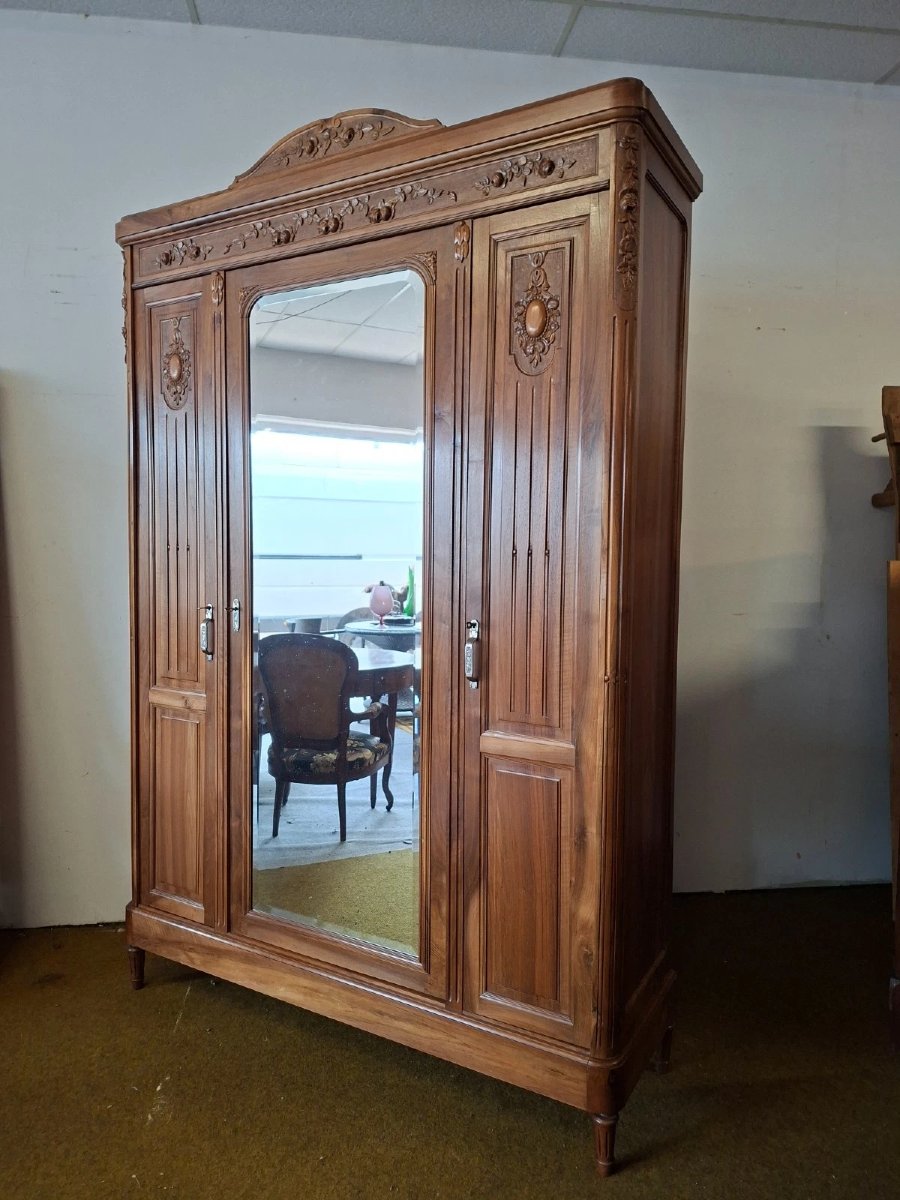 Louis XVI Style Cabinet In Solid Walnut Wood-photo-6