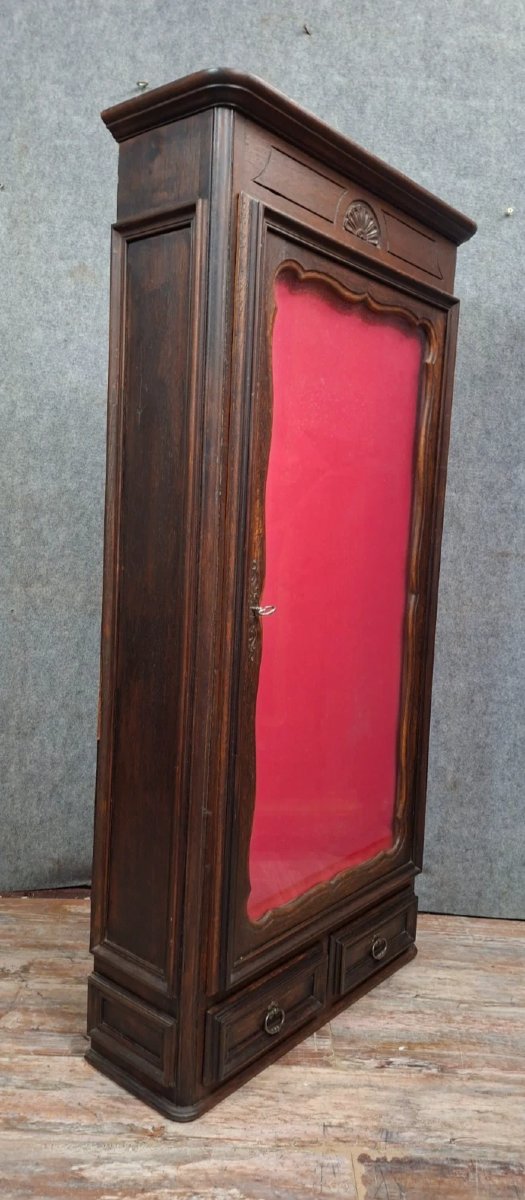 Display Case In Stained Wood - Red Padded Interior - 20th Century-photo-2