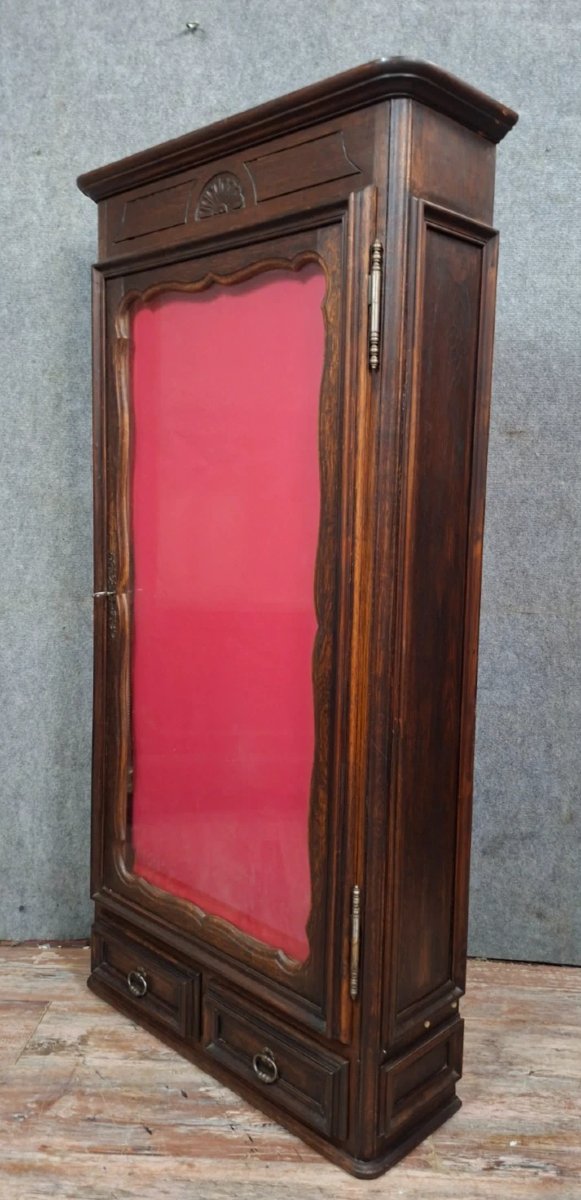 Display Case In Stained Wood - Red Padded Interior - 20th Century-photo-3