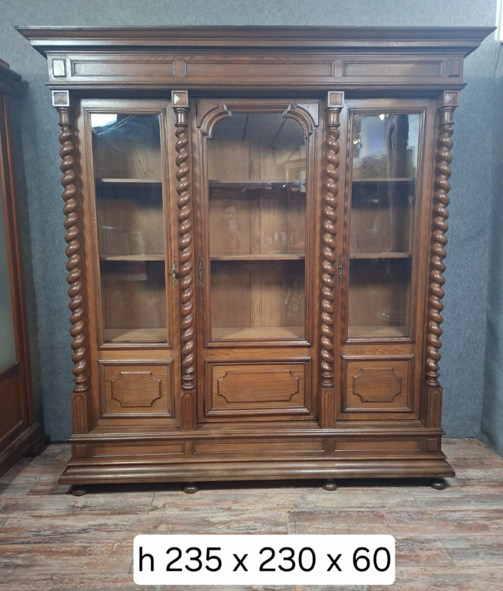  bibliothèque en chêne massif de style Louis XIII, travail du XIXe-photo-7