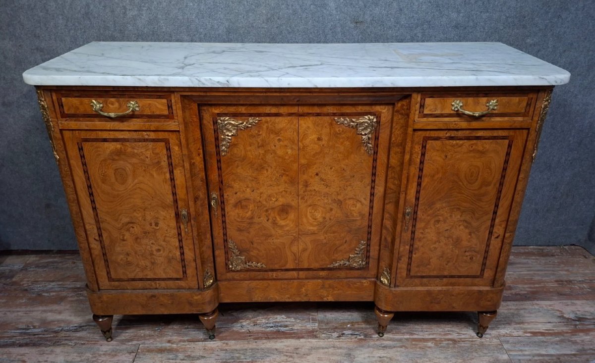 Buffet en enfilade en loupe et marbre –Transition Louis XV / Louis XVI – XIXeme.-photo-2