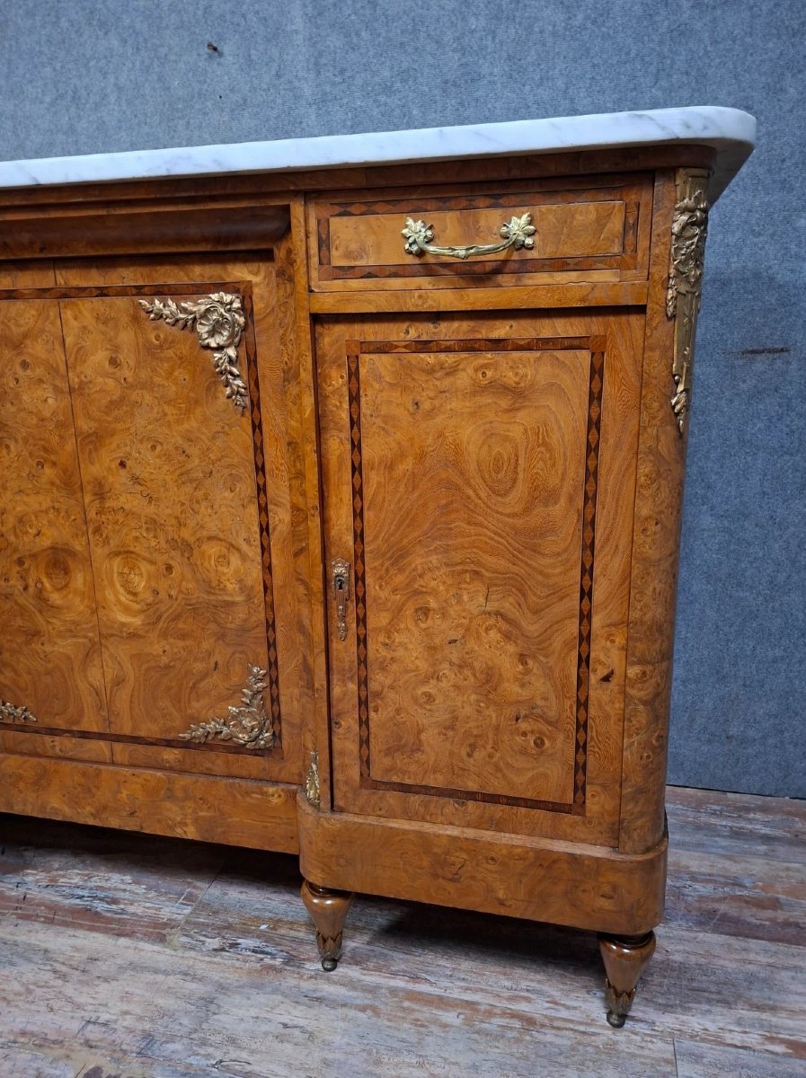 Buffet en enfilade en loupe et marbre –Transition Louis XV / Louis XVI – XIXeme.-photo-3