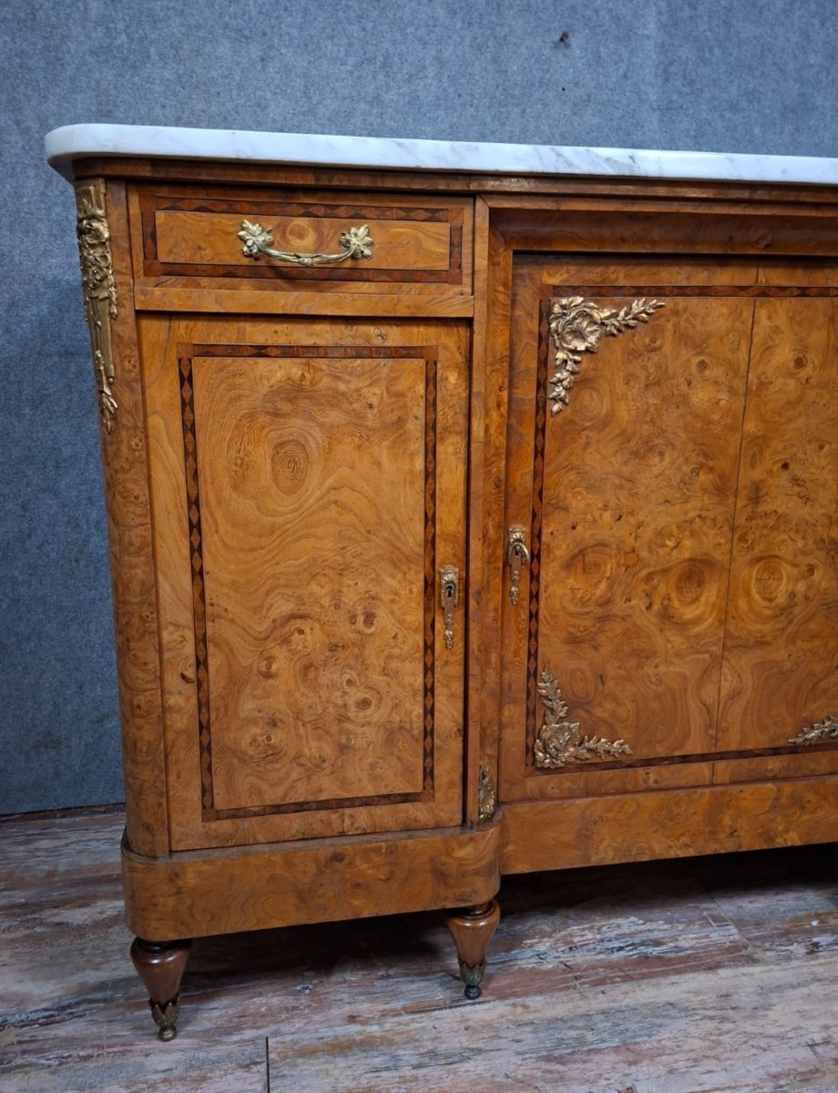 Buffet en enfilade en loupe et marbre –Transition Louis XV / Louis XVI – XIXeme.-photo-5