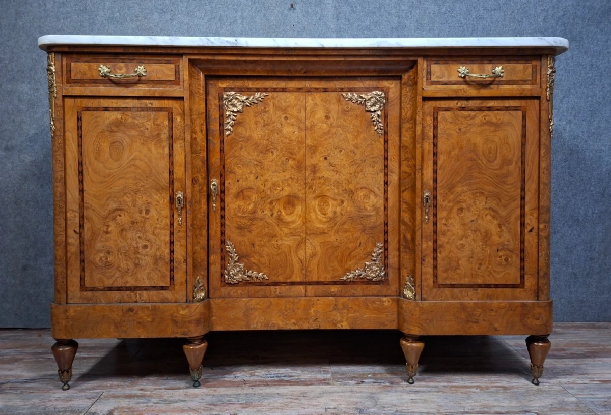 Buffet en enfilade en loupe et marbre –Transition Louis XV / Louis XVI – XIXeme.