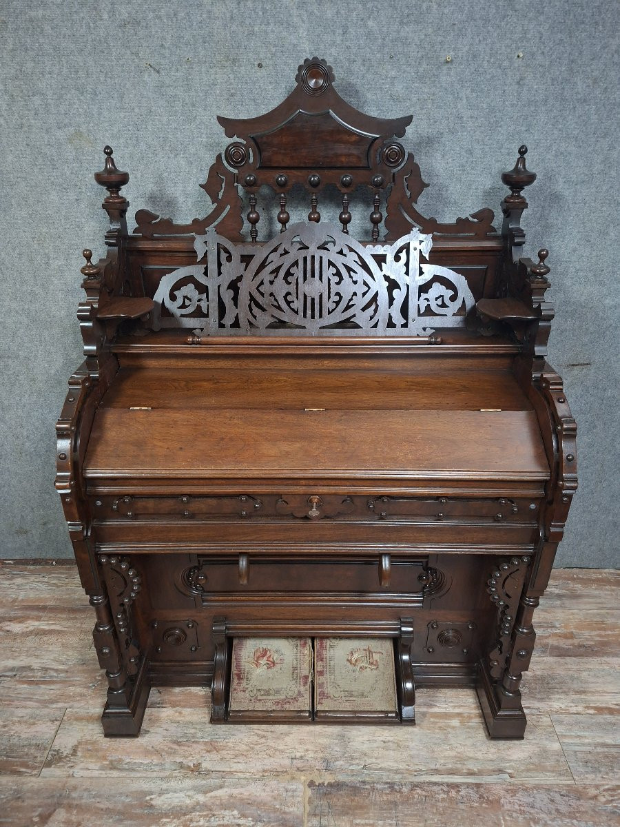 Carved Walnut Art Harmonium, Richly Decorated In The Neo-gothic Style.-photo-2