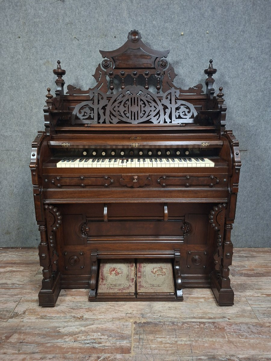 Carved Walnut Art Harmonium, Richly Decorated In The Neo-gothic Style.-photo-4