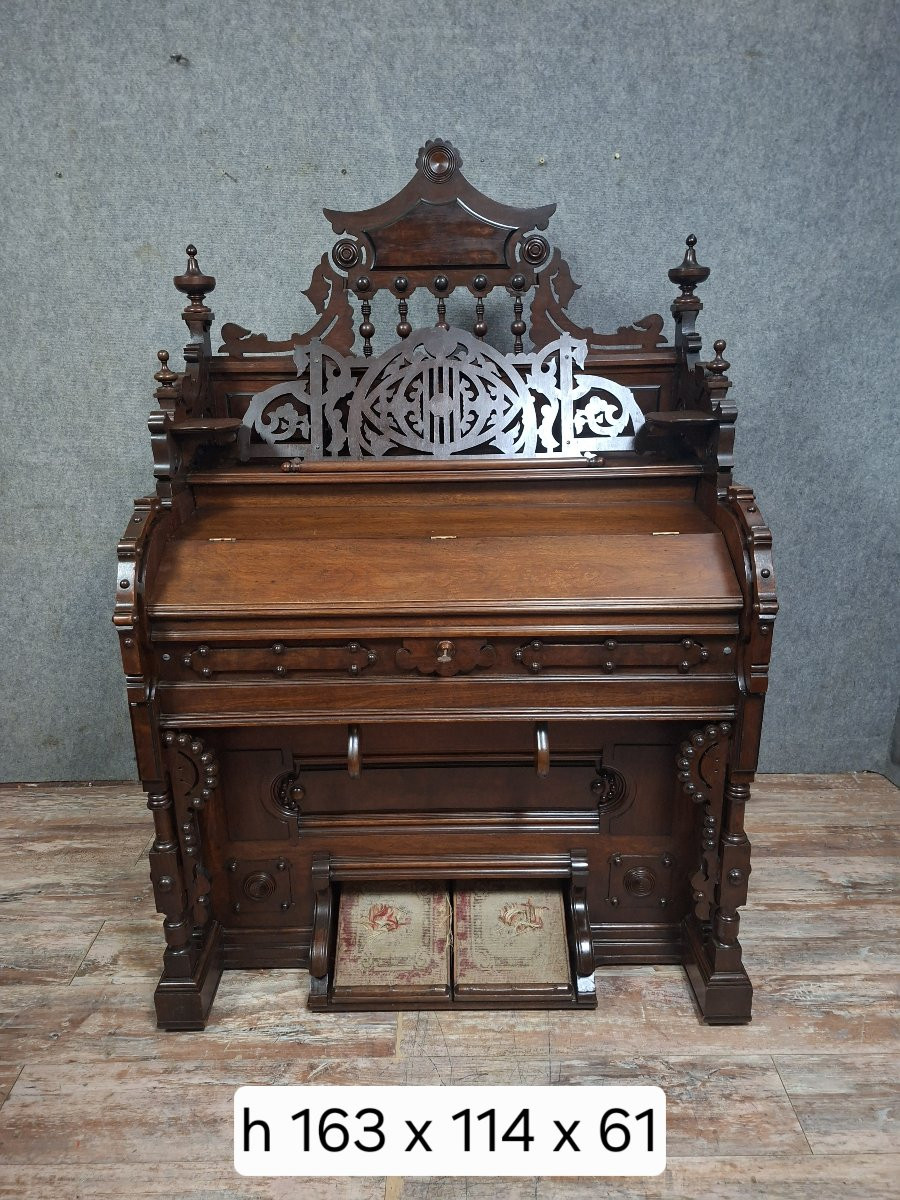 Carved Walnut Art Harmonium, Richly Decorated In The Neo-gothic Style.-photo-3
