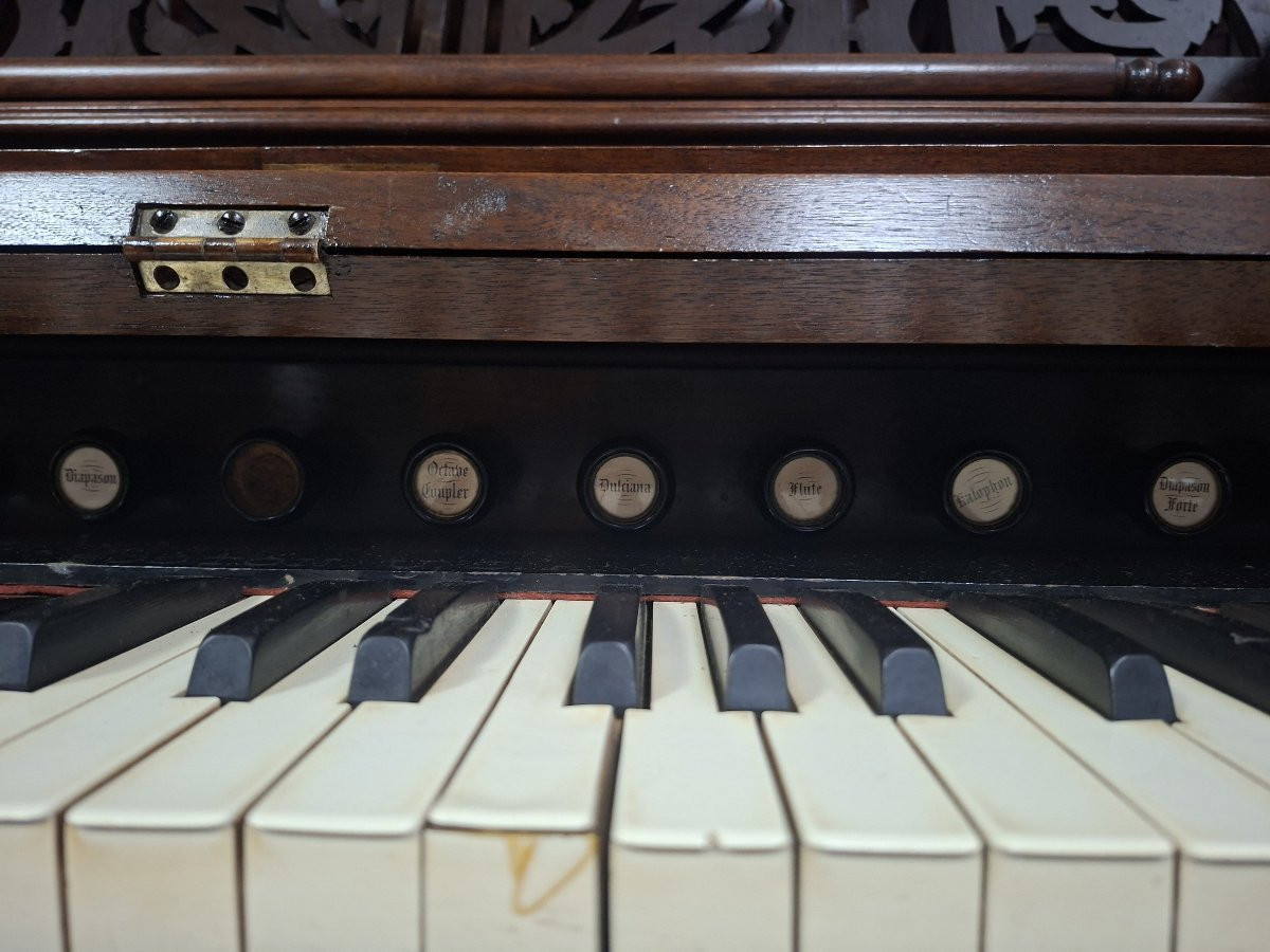 Carved Walnut Art Harmonium, Richly Decorated In The Neo-gothic Style.-photo-6