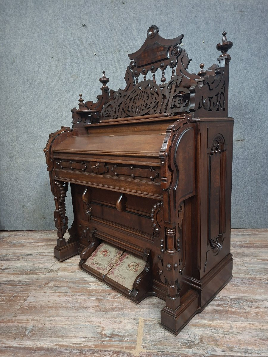 Carved Walnut Art Harmonium, Richly Decorated In The Neo-gothic Style.-photo-8