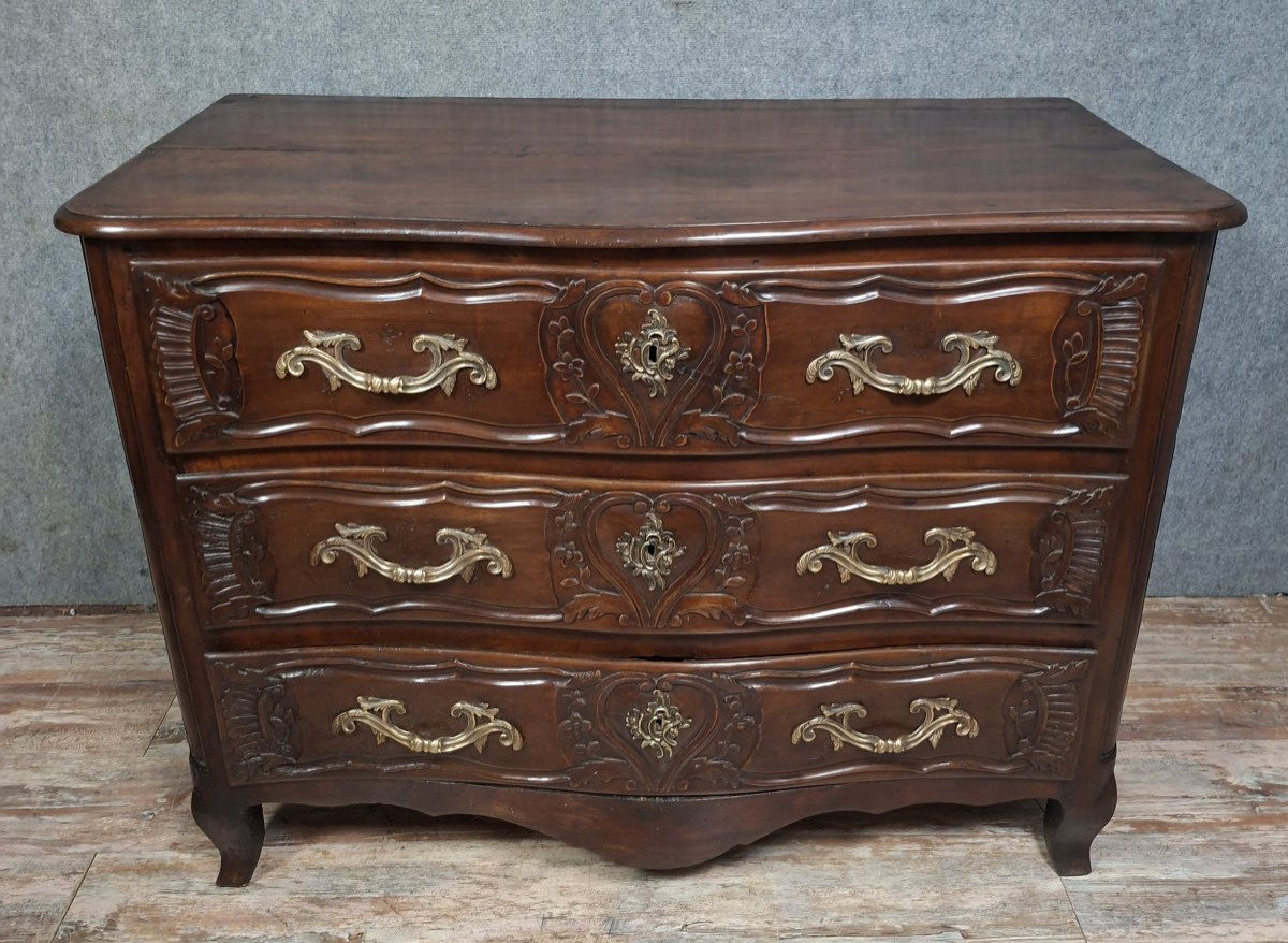 Commode Lyonnaise d’époque Louis XV/ XVIIIeme en noyer mouluré et sculpté-photo-2