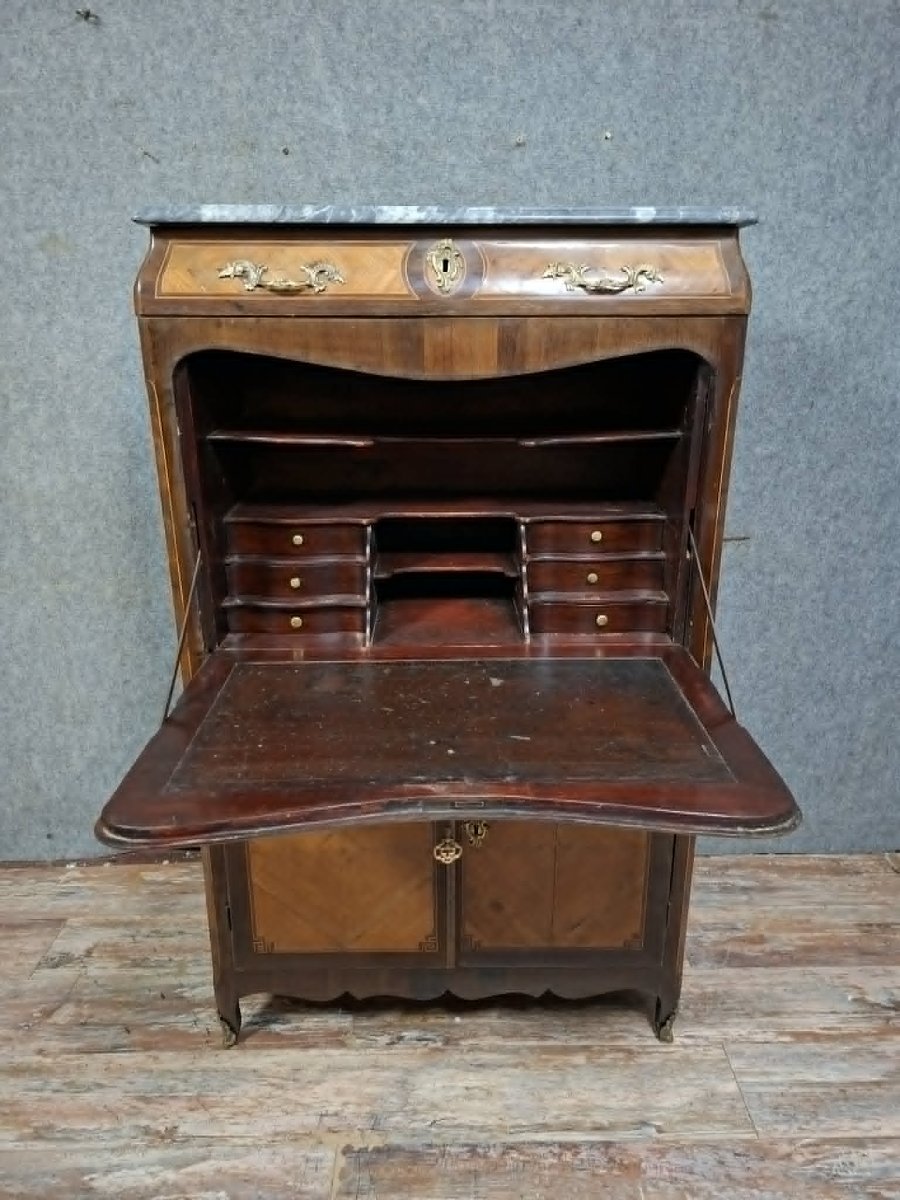 Secrétaire d’époque Louis XV en marqueterie et bois de placage, XVIIIᵉ siècle-photo-1