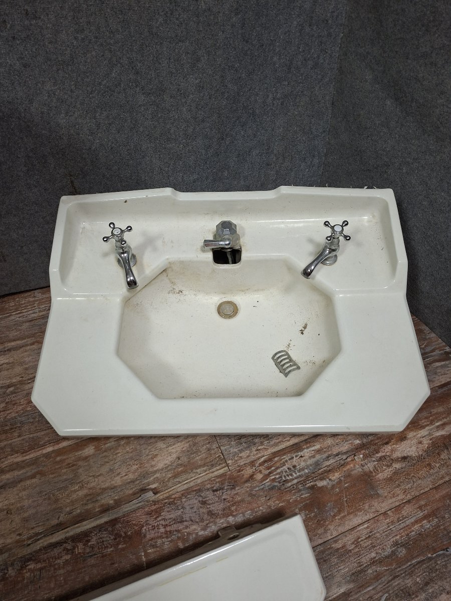 Ensemble de salle de bain Art Déco en céramique émaillée – Vers 1930-photo-2