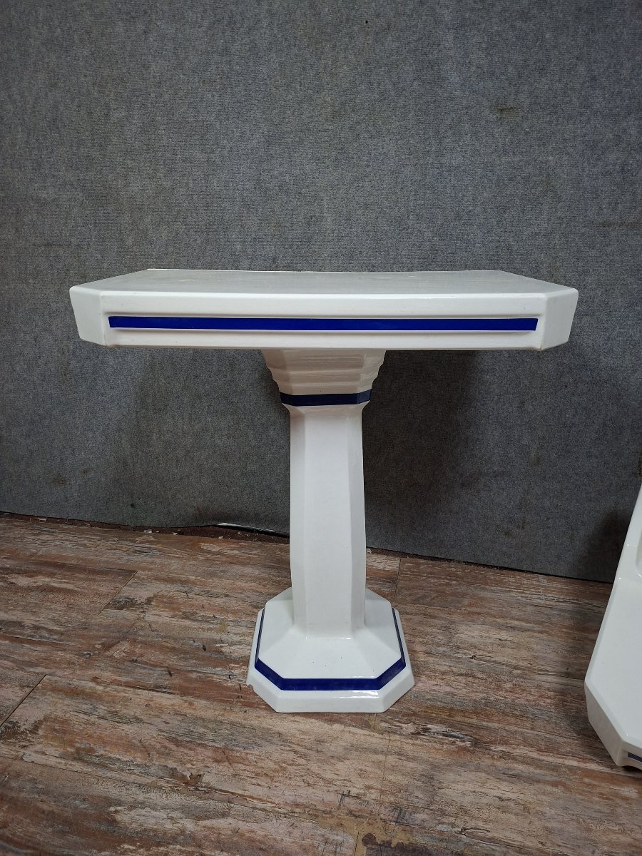 Ensemble de salle de bain Art Déco en céramique émaillée – Vers 1930-photo-3