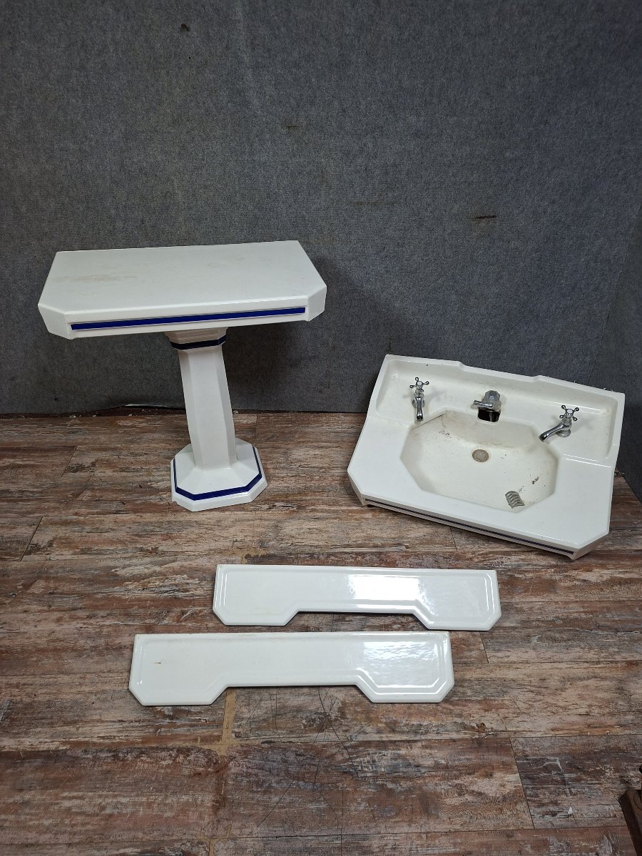 Ensemble de salle de bain Art Déco en céramique émaillée – Vers 1930-photo-1