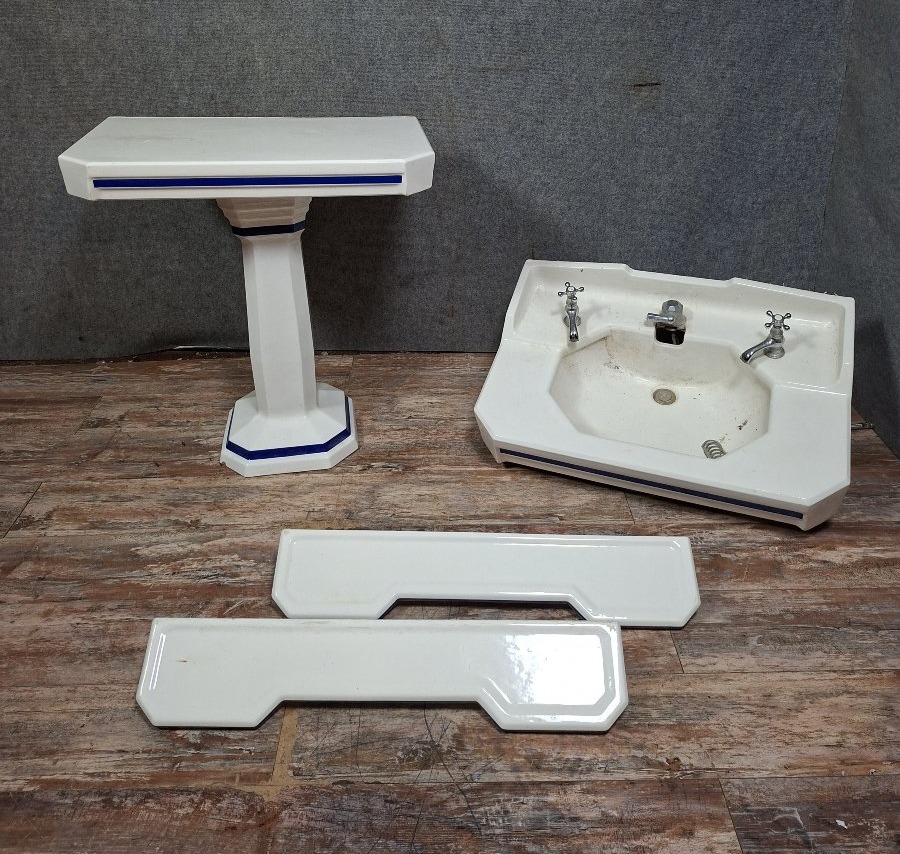 Ensemble de salle de bain Art Déco en céramique émaillée – Vers 1930