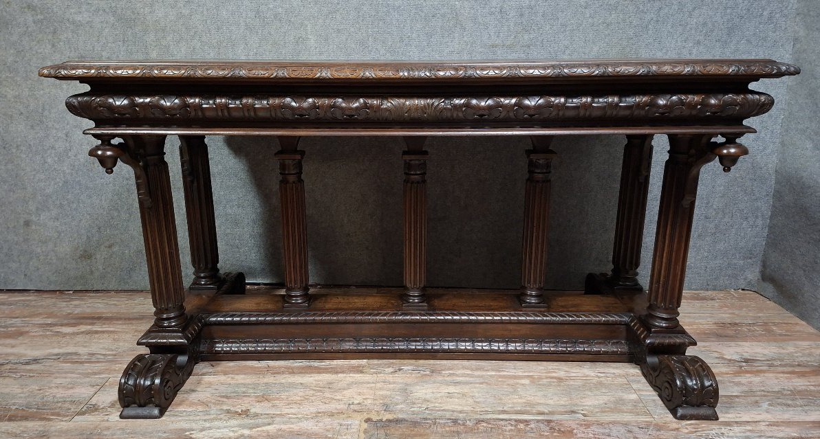 table de style Renaissance en noyer sculpté – XIXe siècle-photo-2