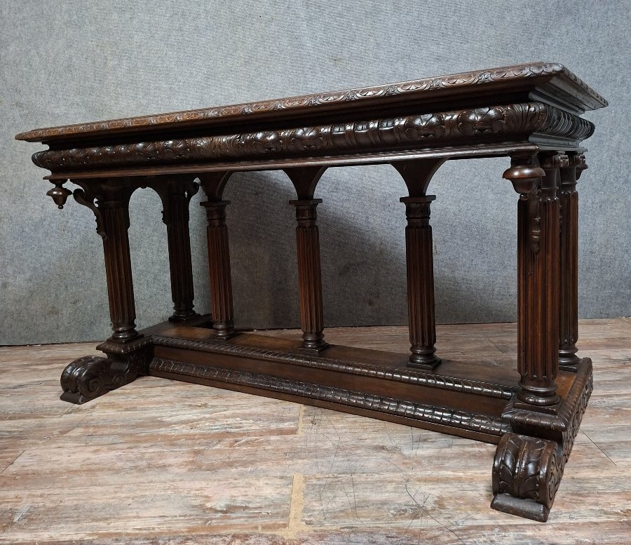 table de style Renaissance en noyer sculpté – XIXe siècle-photo-4
