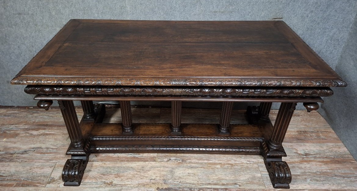 table de style Renaissance en noyer sculpté – XIXe siècle-photo-2