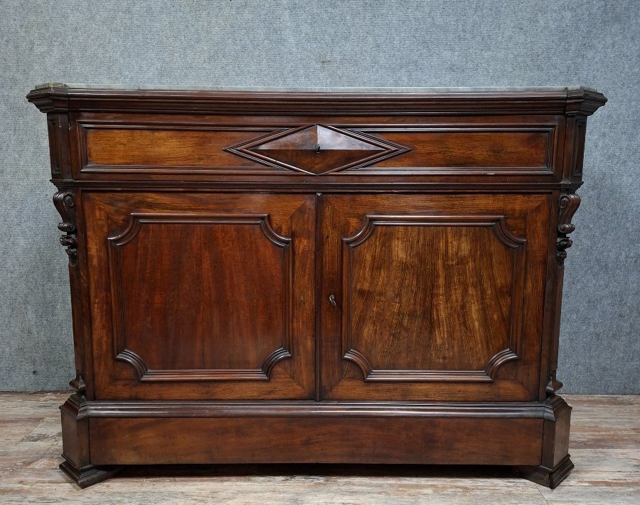 Meuble scriban formant secrétaire à abattant, en acajou et placage