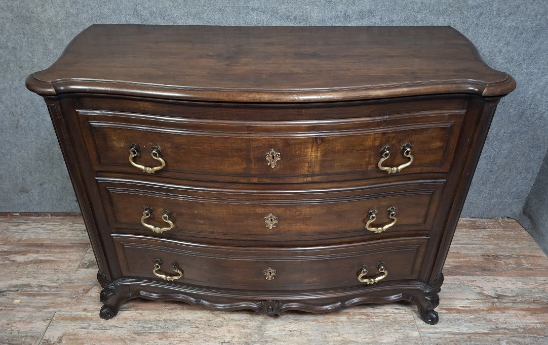 Louis XV-style Curved Chest Of Drawers In Solid Walnut, Mid-20th Century.-photo-2