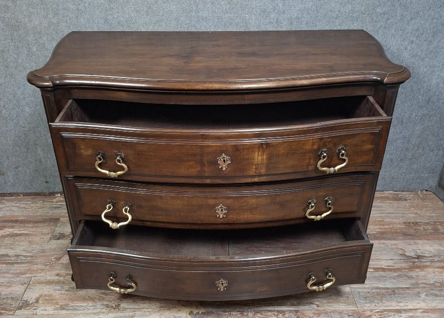 Louis XV-style Curved Chest Of Drawers In Solid Walnut, Mid-20th Century.-photo-3