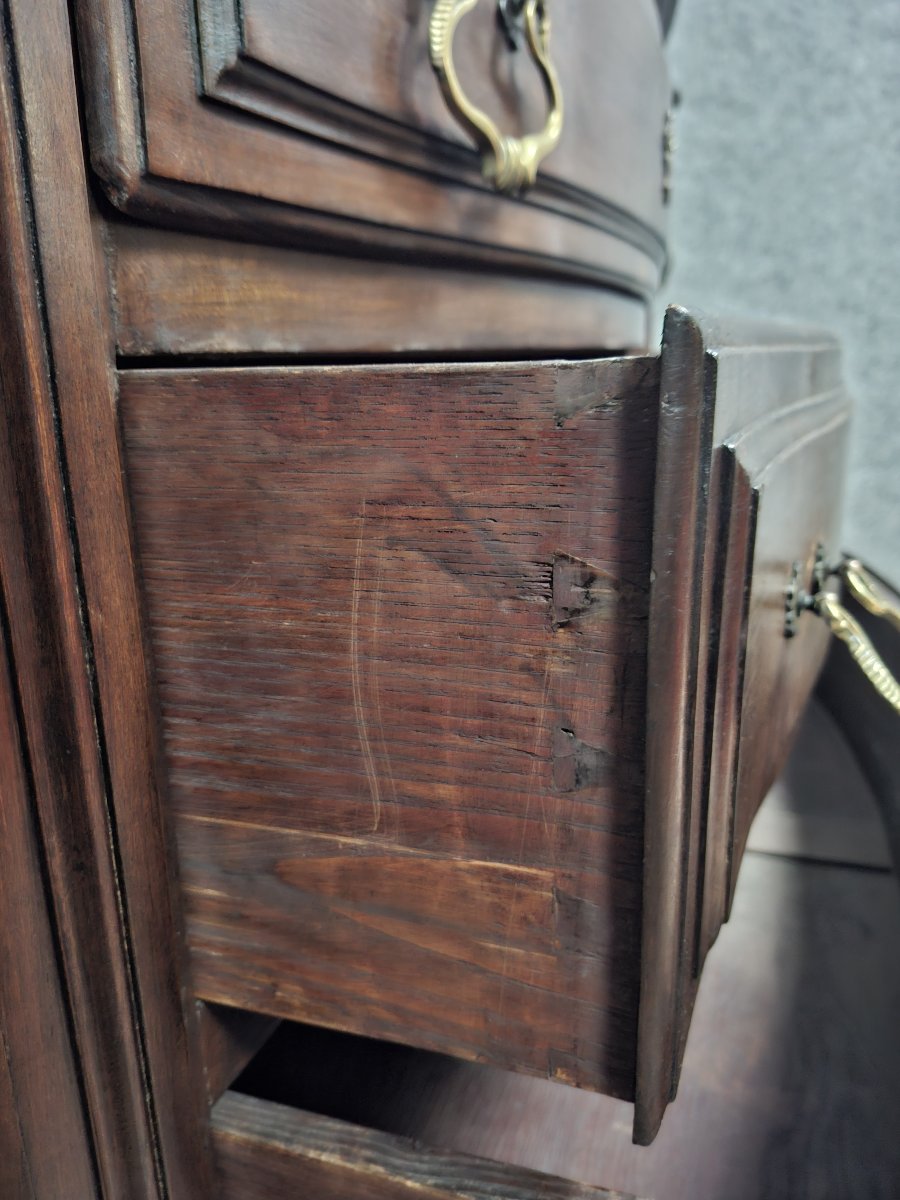 Louis XV-style Curved Chest Of Drawers In Solid Walnut, Mid-20th Century.-photo-4