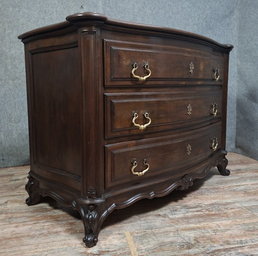 Louis XV-style Curved Chest Of Drawers In Solid Walnut, Mid-20th Century.-photo-1