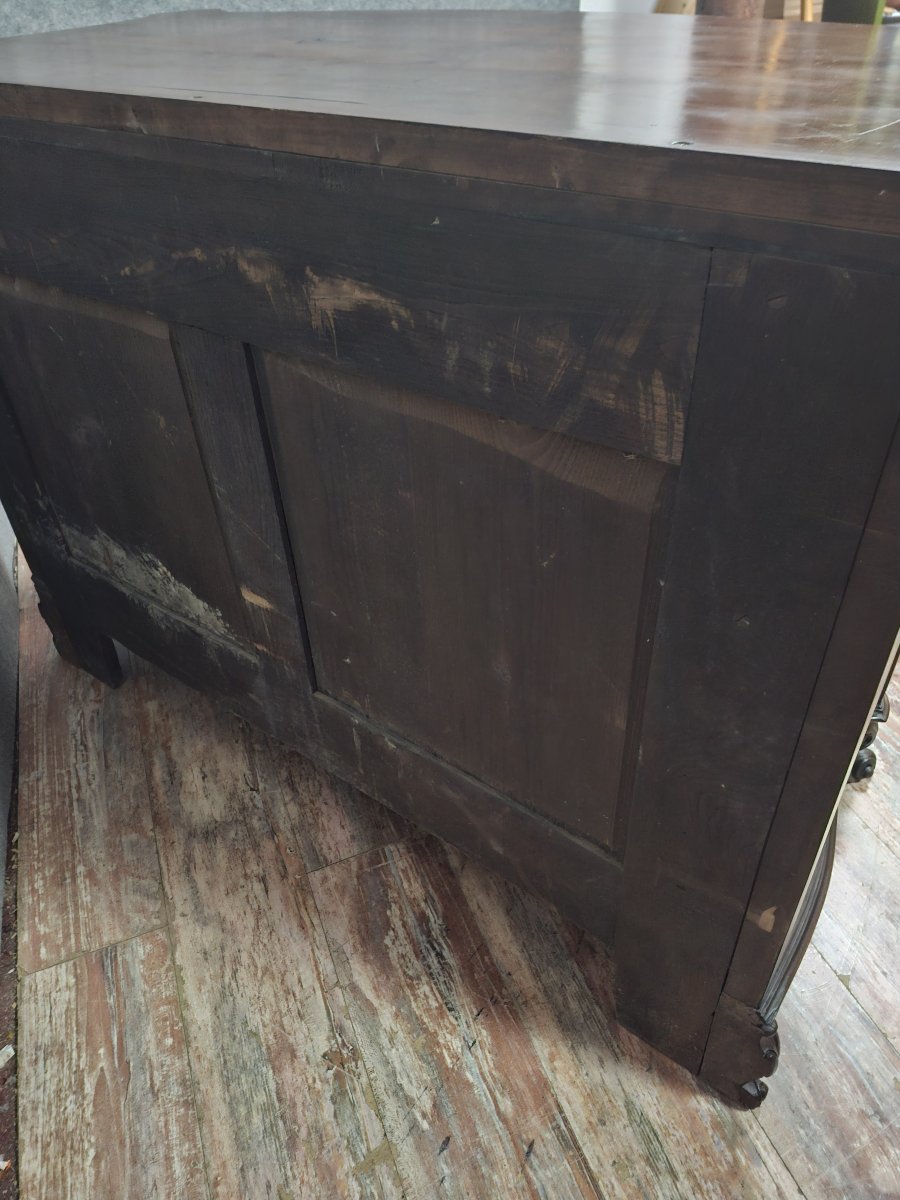 Louis XV-style Curved Chest Of Drawers In Solid Walnut, Mid-20th Century.-photo-2