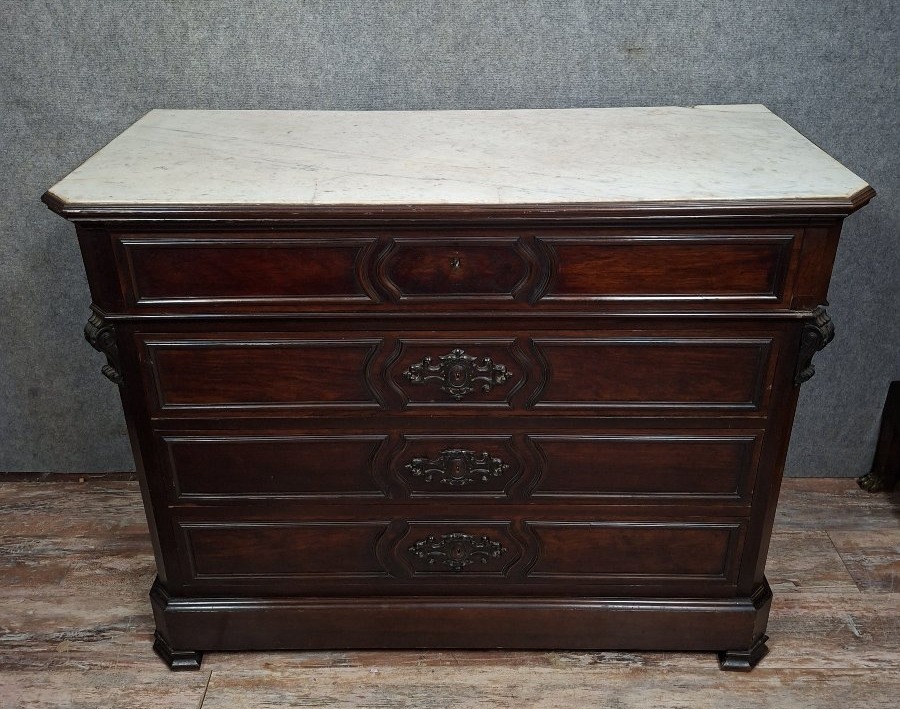 Napoleon III Period Secretary Chest Of Drawers In Mahogany And Light Wood.-photo-2