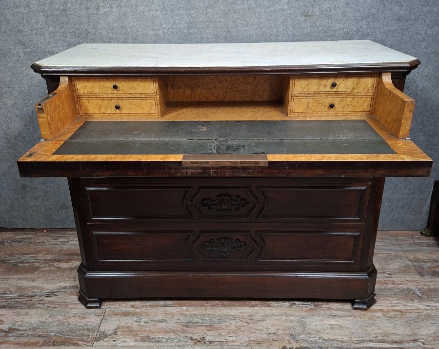 Napoleon III Period Secretary Chest Of Drawers In Mahogany And Light Wood.-photo-1