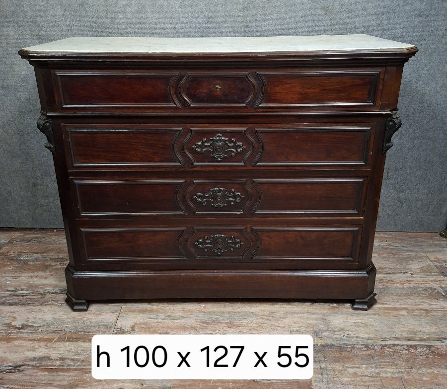 Napoleon III Period Secretary Chest Of Drawers In Mahogany And Light Wood.-photo-2