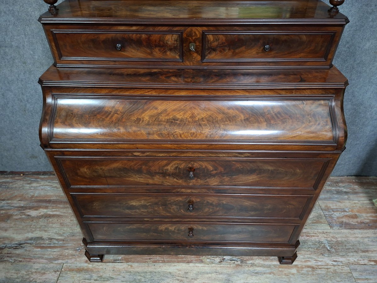 Mottled Mahogany Desk With Flap, Stamped Daubet & Dumarest, 19th Century-photo-3