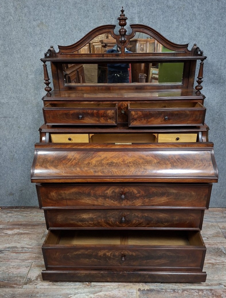Mottled Mahogany Desk With Flap, Stamped Daubet & Dumarest, 19th Century-photo-3