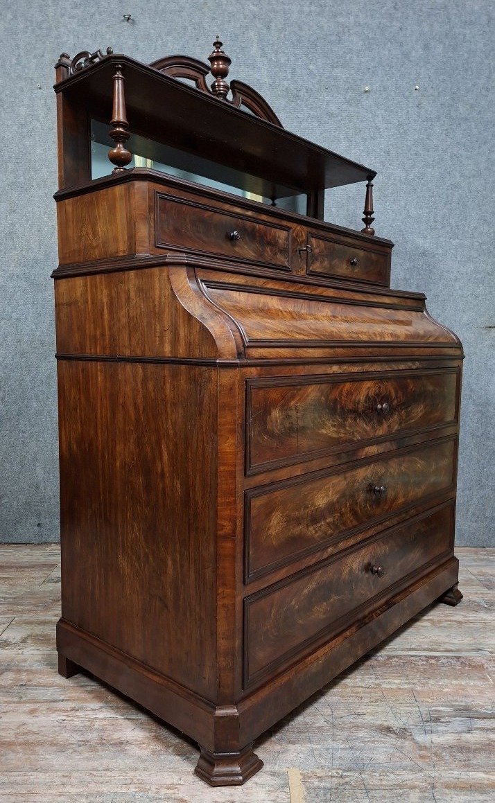 Mottled Mahogany Desk With Flap, Stamped Daubet & Dumarest, 19th Century-photo-5