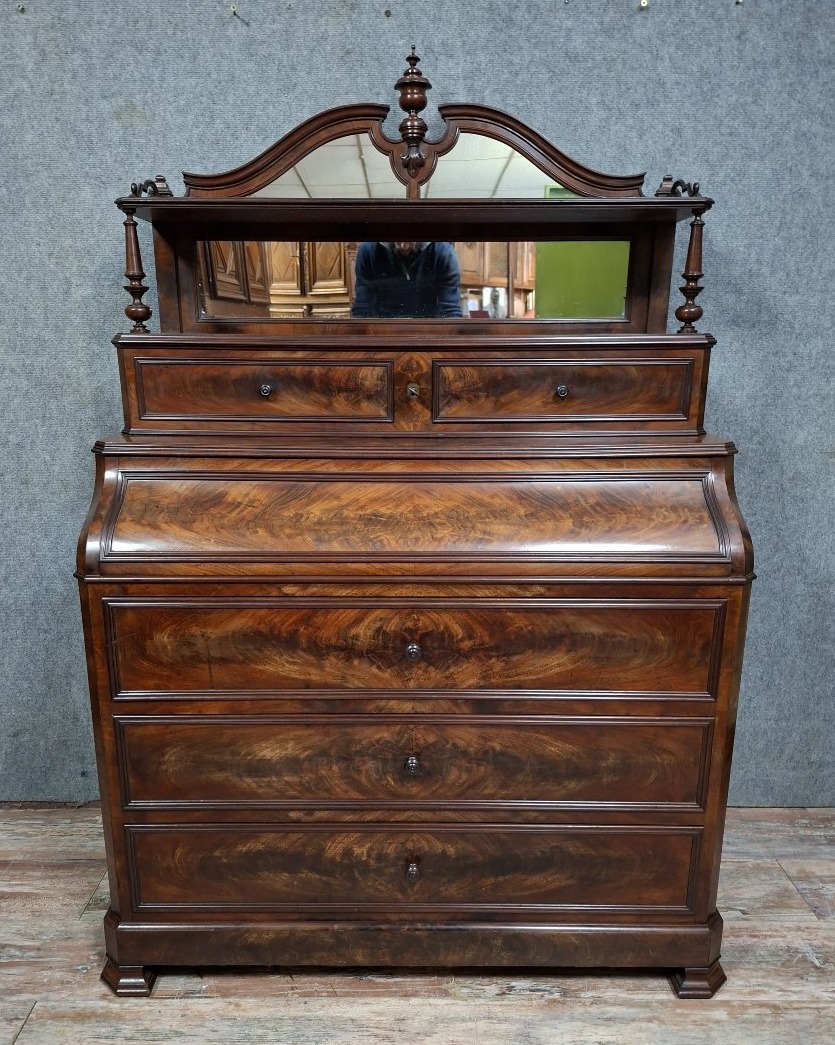 Mottled Mahogany Desk With Flap, Stamped Daubet & Dumarest, 19th Century