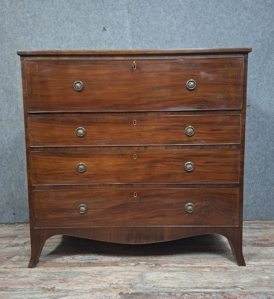 English Secretary Chest Of Drawers In Mahogany And Mahogany Veneer, 19th Century.-photo-3