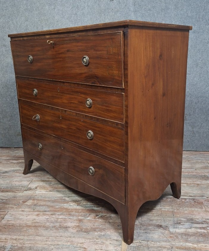 English Secretary Chest Of Drawers In Mahogany And Mahogany Veneer, 19th Century.-photo-4