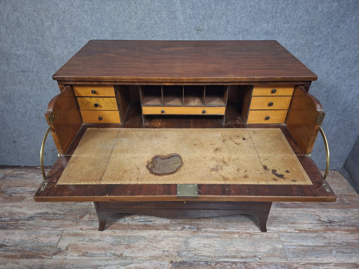 English Secretary Chest Of Drawers In Mahogany And Mahogany Veneer, 19th Century.-photo-5