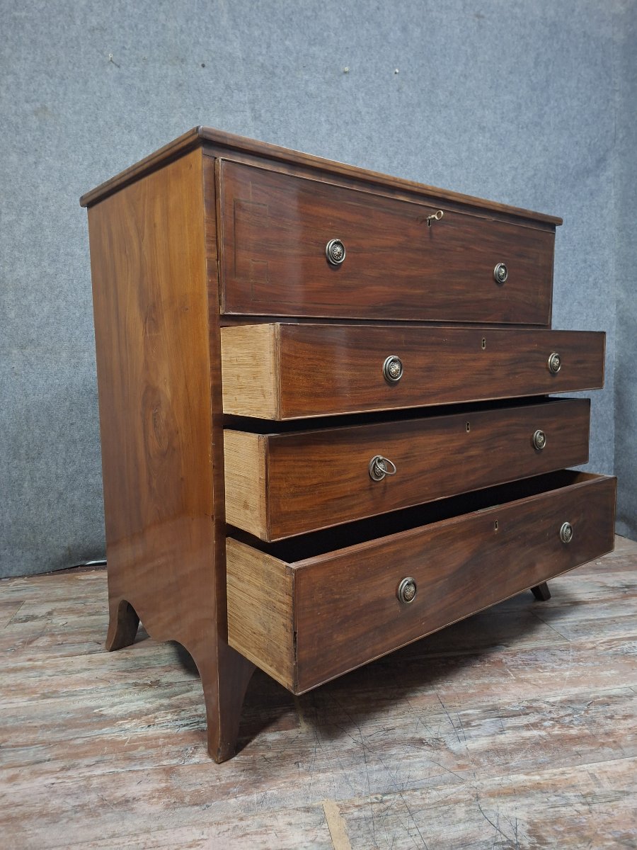 English Secretary Chest Of Drawers In Mahogany And Mahogany Veneer, 19th Century.-photo-8