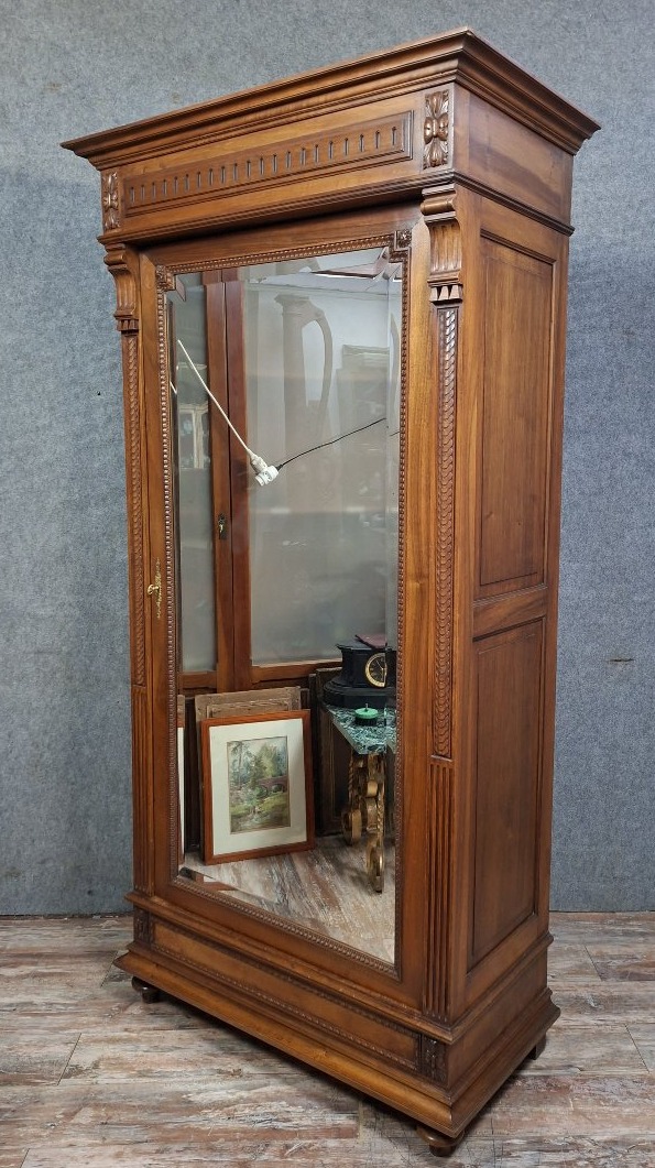 Henri II Style Solid Walnut Mirror Cabinet, Late 19th Century.-photo-2