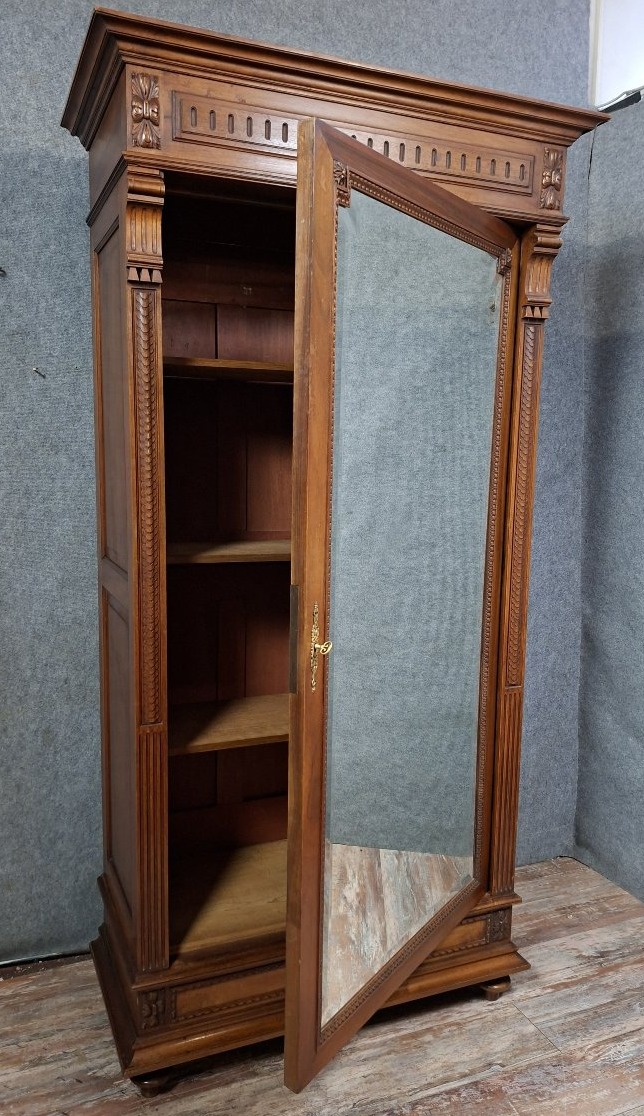 Henri II Style Solid Walnut Mirror Cabinet, Late 19th Century.-photo-4
