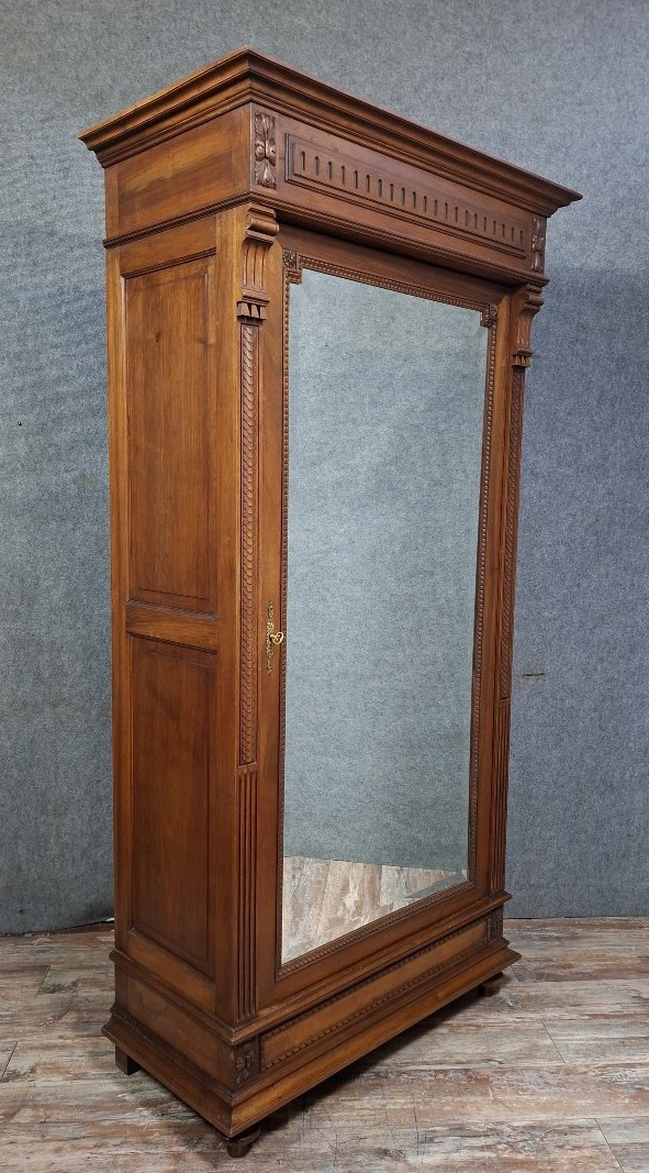 Henri II Style Solid Walnut Mirror Cabinet, Late 19th Century.