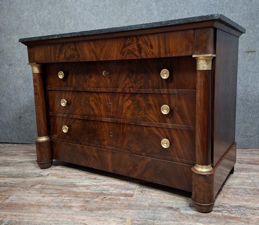 Commode Empire en acajou et placage d’acajou flammé, époque XIXᵉ siècle.-photo-7