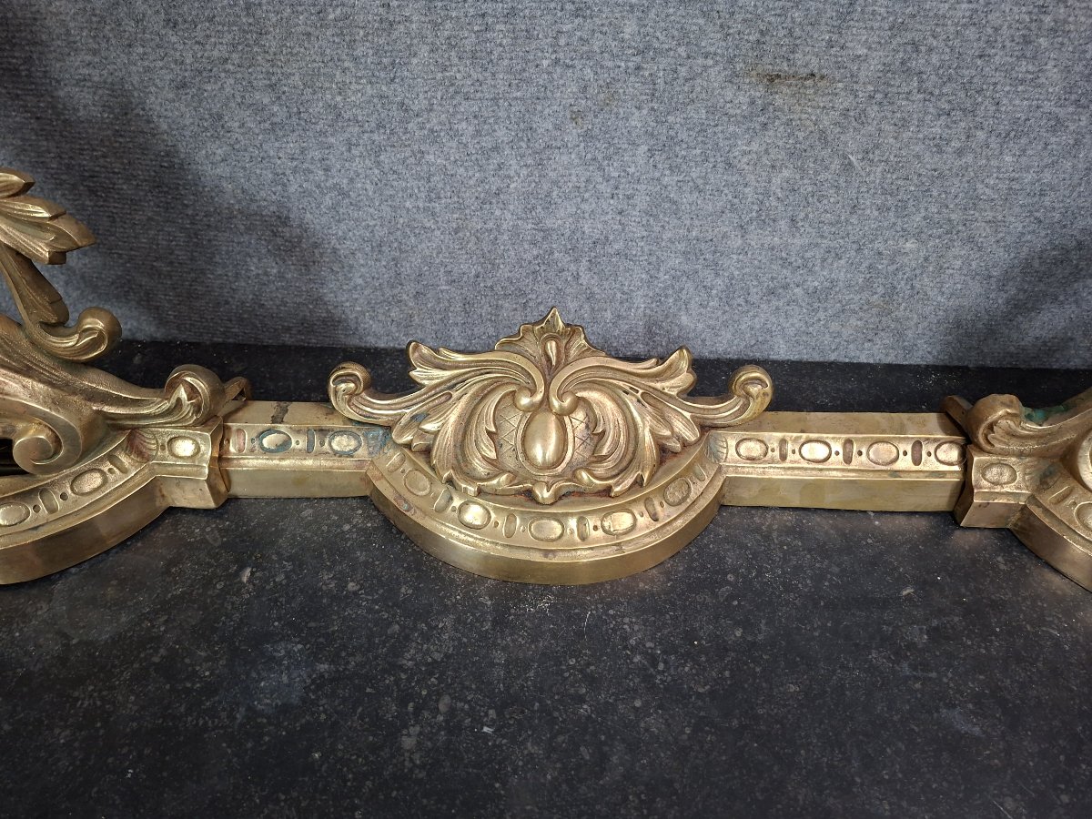 Pair Of Gilt Bronze Andirons, Louis XV Style Work, XIXᵉ-photo-2